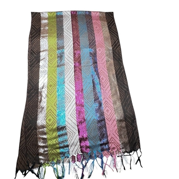 Multi-colored Metallic Scarf Shawl Wrap With Fringe - Picture 13 of 16